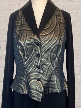 $ 10 $ add on REGGIO,*vintage* black satin lapel, gold art deco,vest,4 button
